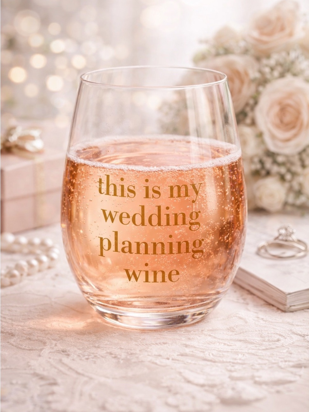 Primitives by Kathy Wedding Planning Wine Glass Bride to Be Gift NIB 15 Oz